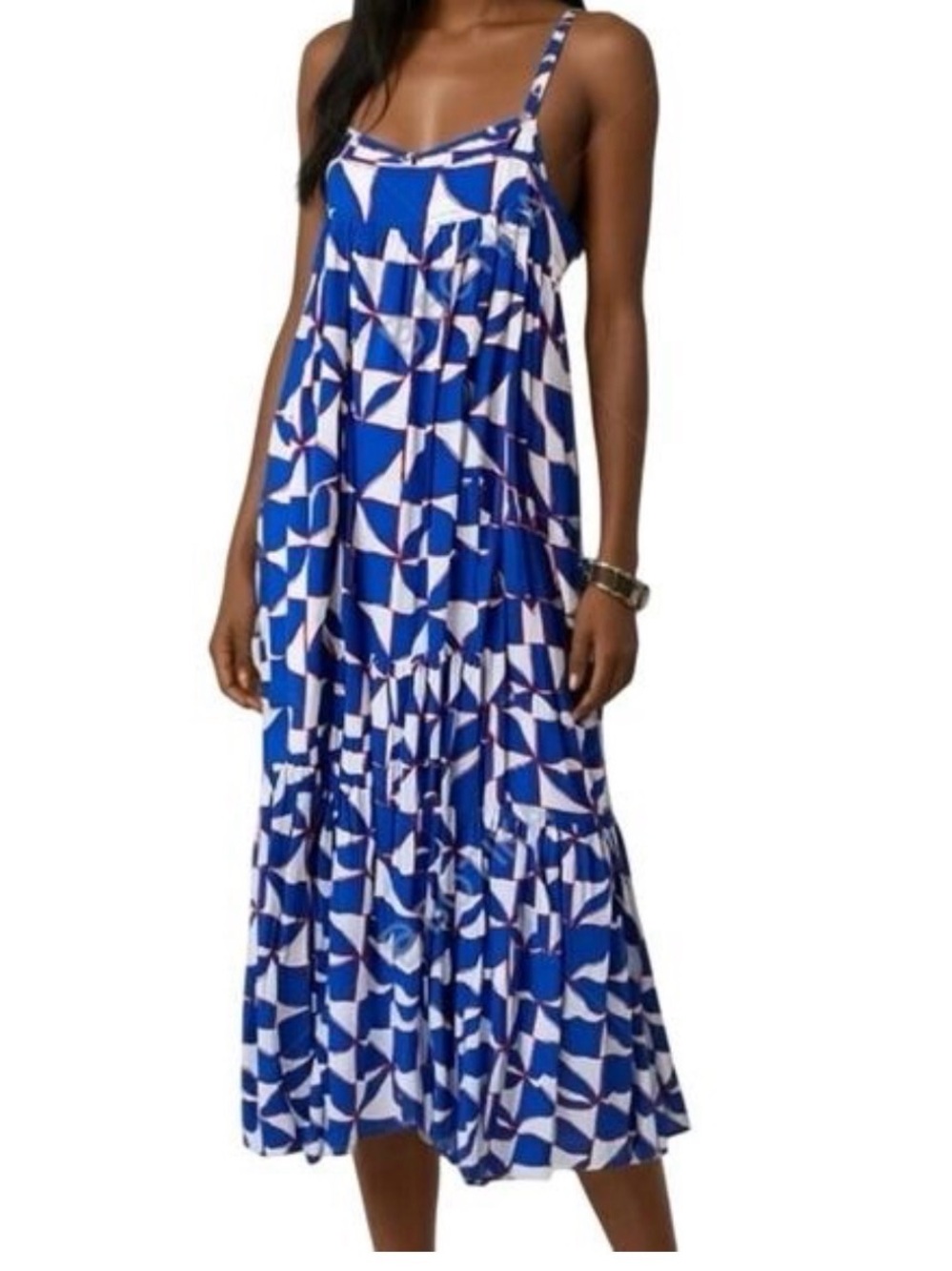 "Tasmin" Geometric Print Tiered Maxi Dress